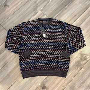 Riscatto Mens Medium NWT Made in Italy Multicolor Geometric‎ Knit Crew Sweater
